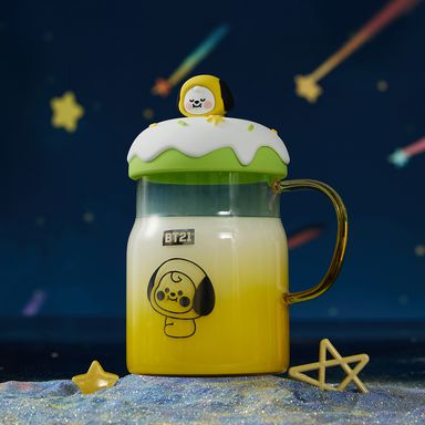 Taza de vidrio con tapa y decoración de bt21 baby chimmy -  BT21 Baby