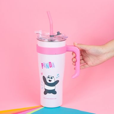 Tomatodo de acero de pared simple con asa 1.6 panda color rosa -  We Bare Bears