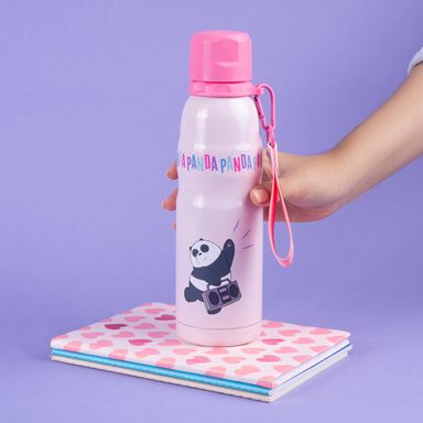 Termo aislante con correa 500ml panda color rosa -  We Bare Bears