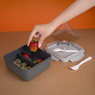 Contenedor fiambrera cuadrada de estilo japons con 2 compartimentos 1100 ml gris -  Miniso