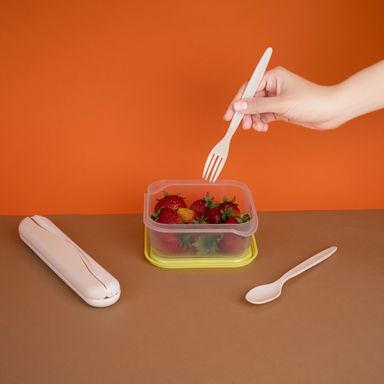Juego de cubiertos portátiles de la serie graceful tenedor y cuchara beige -  Miniso