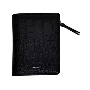 Cartera corta con cierre para mujer miniso tipo piel cocodrilo glossy negro -  Miniso