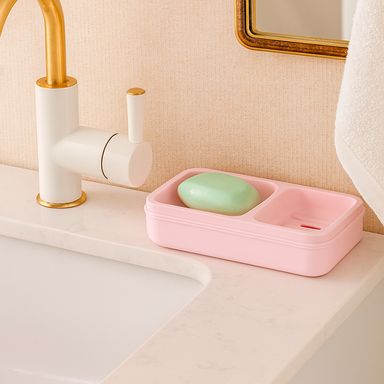 Jabonera de estilo sencillo con dos compartimentos rosa -  Miniso