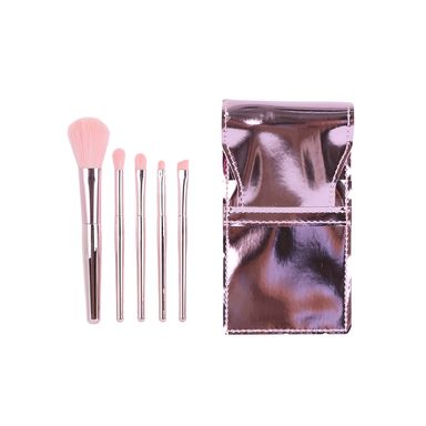 Set de 5 brochas para maquillaje brillantes con bolsa de almacenaje -  Serie Shiny Pink