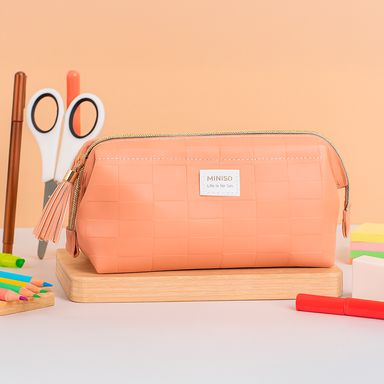 Estuche de papelería con cuadrícula de relieve de la serie peach pink -  Miniso