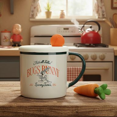 Taza de cerámica con tapa de la serie bugs bunny retro style de 470 ml -  Looney Tunes