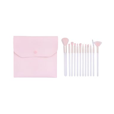 Set de 12 brochas para maquillaje iridiscente con bolsa de almacenaje -  Serie Shiny Pink