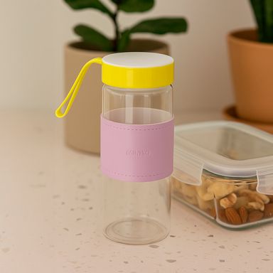 Tomatodo de vidrio de borosilicato alto con asa color sólido series 2.0 de 470 ml púrpura -  Miniso