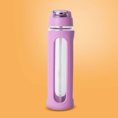 Tomatodo de vidrio con tapa abatible de color sólido con pico y asa 580 ml púrpura -  Miniso