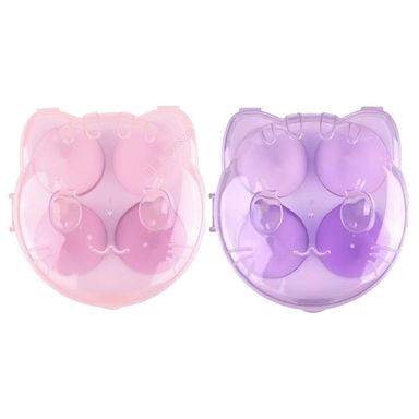 Esponjas de maquillaje 4 piezas gatitos con caja de almacenamiento rosa y púrpura -  Miniso