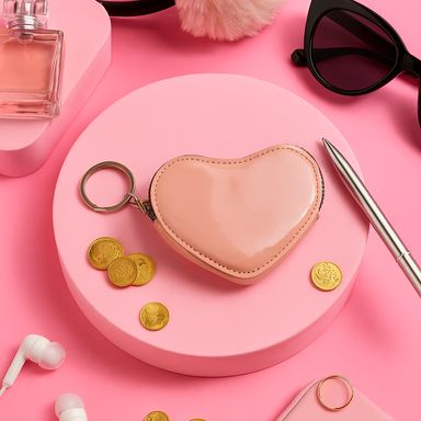 Monedero miniso corazón tipo charol rosa -  Miniso