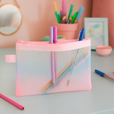 Cartuchera de malla de una capa a6 degradado rosa degradado serie miniso -  Miniso