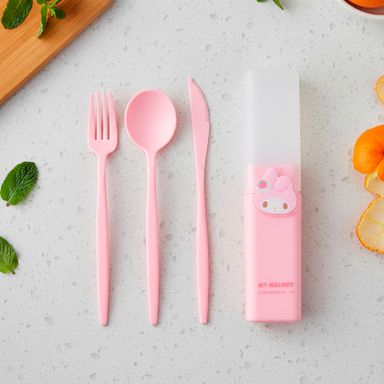 Juego de cubiertos cuchillo, tenedor y cuchara de plástico my melody -  Sanrio