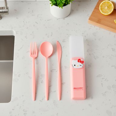Juego de cubiertos cuchillo, tenedor y cuchara de plástico de hello kitty -  Sanrio