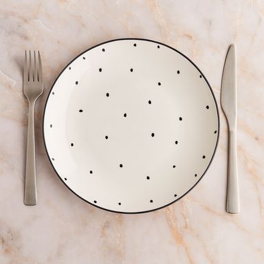 Plato de cerámica con lunares blancos y negros 8 pulgadas -  Black & White