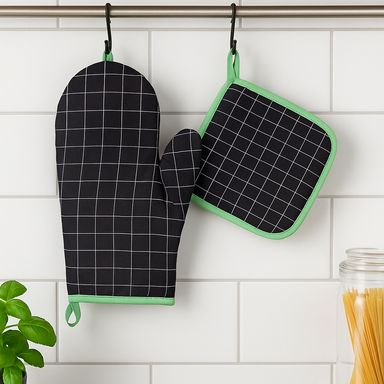 Set de guante y agarradera para cocina miniso serie black and white cuadros -  Black & White