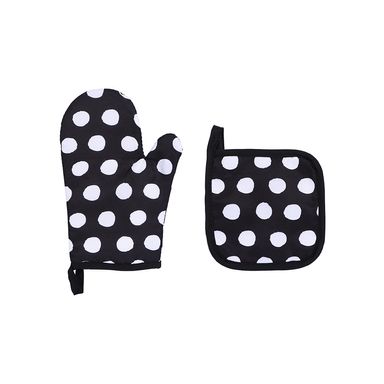 Set de guante y agarradera para cocina miniso serie black and white bolitas -  Black & White