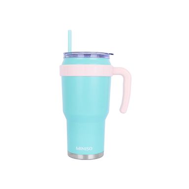 Tomatodo de acero de doble pared de color sólido 3.0 con sorbete y asa de 1240 ml (verde menta) -  Miniso