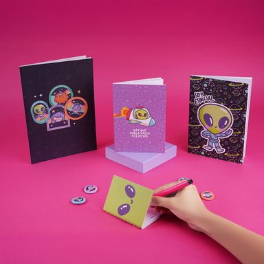 Libreta set encuadernados con costura a5 + b5 32 hojas, 2 unidades serie vb alien -  Vania Bachur