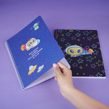 Libreta a4 encuadernado con alambre 100 hojas azul serie vb alien -  Vania Bachur