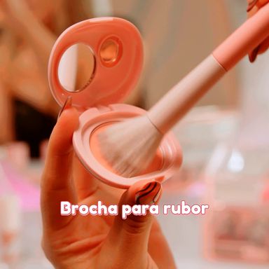Brocha de maquillaje de doble punta rosa melocotón -  Miniso