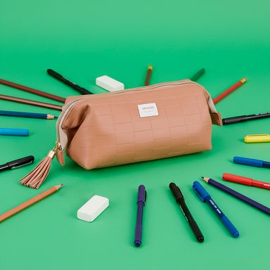 Estuche de papelería con cuadrícula en relieve de la serie light khaki -  Miniso