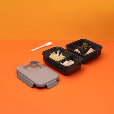 Taper de cocina de estilo cool con 2 compartimentos, 4 hebillas y cuchara, 1100 ml (rectangular) -  Miniso