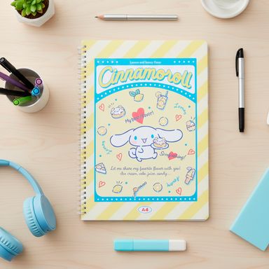 Libreta con espiral amarilla 21x29.6 cm rayas 60 hojas cinnamoroll sanrio -  Sanrio