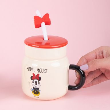 Taza con tapa y sorbete cerámica 410 ml minnie mouse disney -  Disney