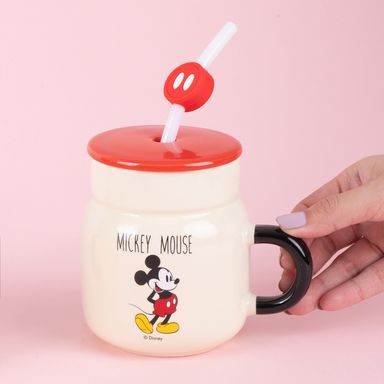 Taza con tapa y sorbete cerámica 410 ml mickey mouse disney -  Disney