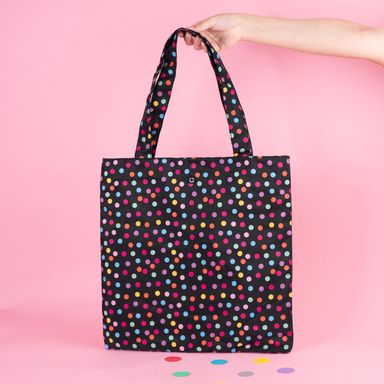 Bolso tote dots textil negro 39.5x2x39.5 cm -  Miniso