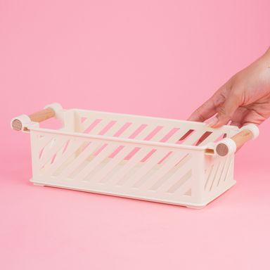 Cesta de almacenamiento rectangular plástico beige 31x12x8.5 cm -  Miniso