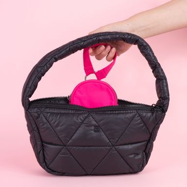 Monedero con asa redondo 100% poliéster rosa 10.5x2.5x10.5 cm -  Miniso