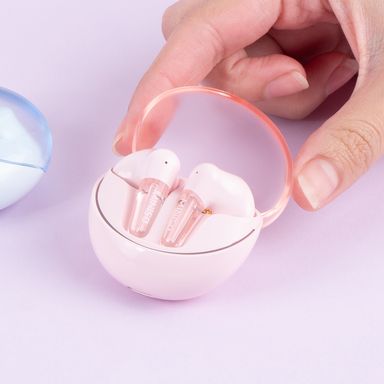 Audífonos inalámbricos con estuche de carga moonlight sintéticos rosas 6x6 cm tws -  Miniso