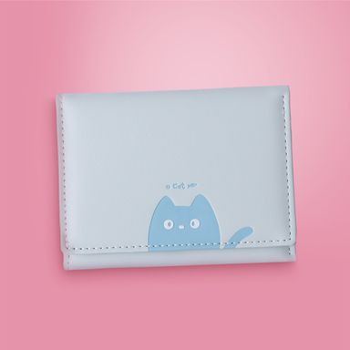 Cartera para mujer trifold sintética azul 11x8 cm estampado de gatito -  Miniso