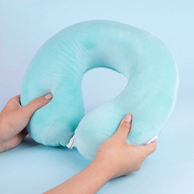Almohada de viaje memory foam textil verde aqua 30x28 cm -  Miniso