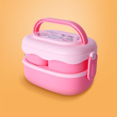 Taper de alimentos con cubiertos doble nivel plástico coral 1600 ml hello kitty sanrio -  Sanrio