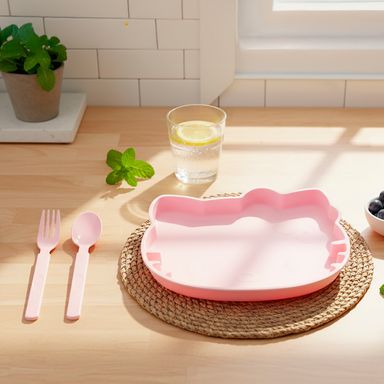Kit de cubiertos con plato plástico rosa 3 piezas hello kitty sanrio -  Sanrio