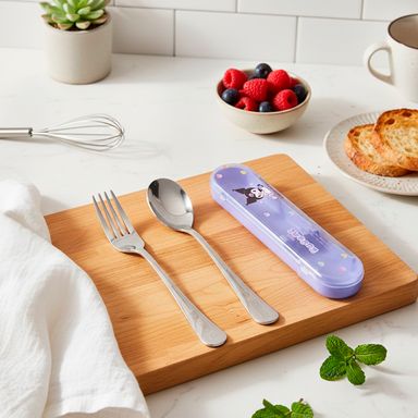 Kit de cubiertos con estuche acero inoxidable morado 2 piezas kuromi sanrio -  Sanrio
