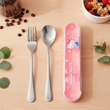 Kit de cubiertos con estuche acero inoxidable rosa 2 piezas hello kitty sanrio -  Sanrio