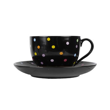 Taza con plato dots cerámica negra 240 ml -  Miniso