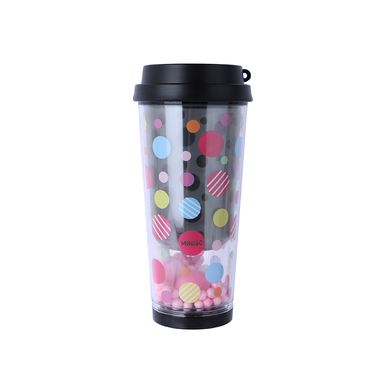 Tomatodo con tapa dots plástico negro 450 ml doble capa -  Miniso