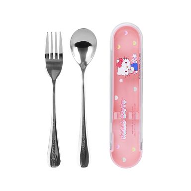 Kit de cubiertos con estuche acero inoxidable rosa 2 piezas hello kitty sanrio -  Sanrio