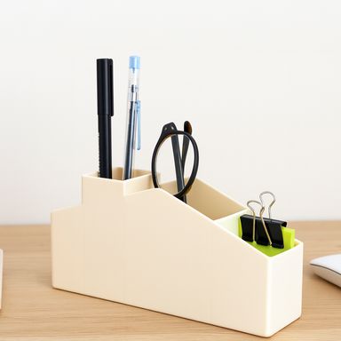 Organizador de plástico portalápices con 4 compartimentos beige -  Miniso