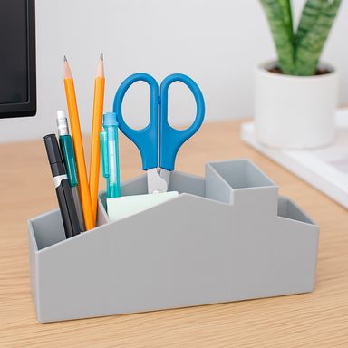 Organizador de plástico portalápices con 4 compartimentos gris -  Miniso