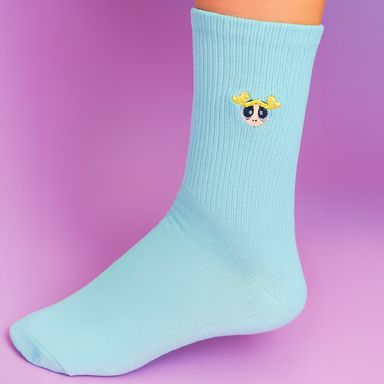 Calcetines para mujer 49% algodón, 42% poliéster, 5% elastodieno, 3% elastano, 1% poliamida azules talla 24-26 burbuja las chicas superpoderosas -  La