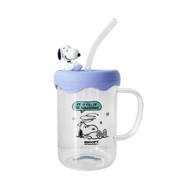 Taza con tapa y sorbete vintage vidrio transparente 500 ml snoopy -  Snoopy