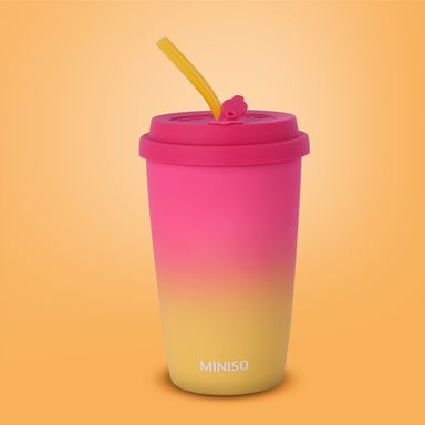 Tomatodo con tapa y sorbete degradado cerámica 400 ml -  Miniso