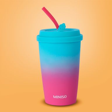 Tomatodo con tapa y sorbete degradado cerámica multicolor 400 ml -  Miniso