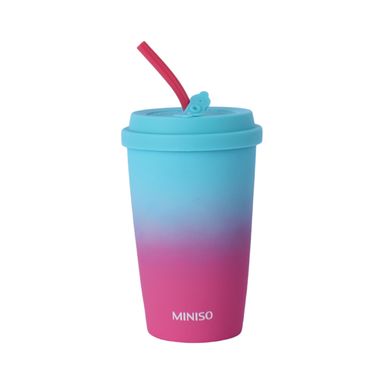 Tomatodo con tapa y sorbete degradado cerámica multicolor 400 ml -  Miniso